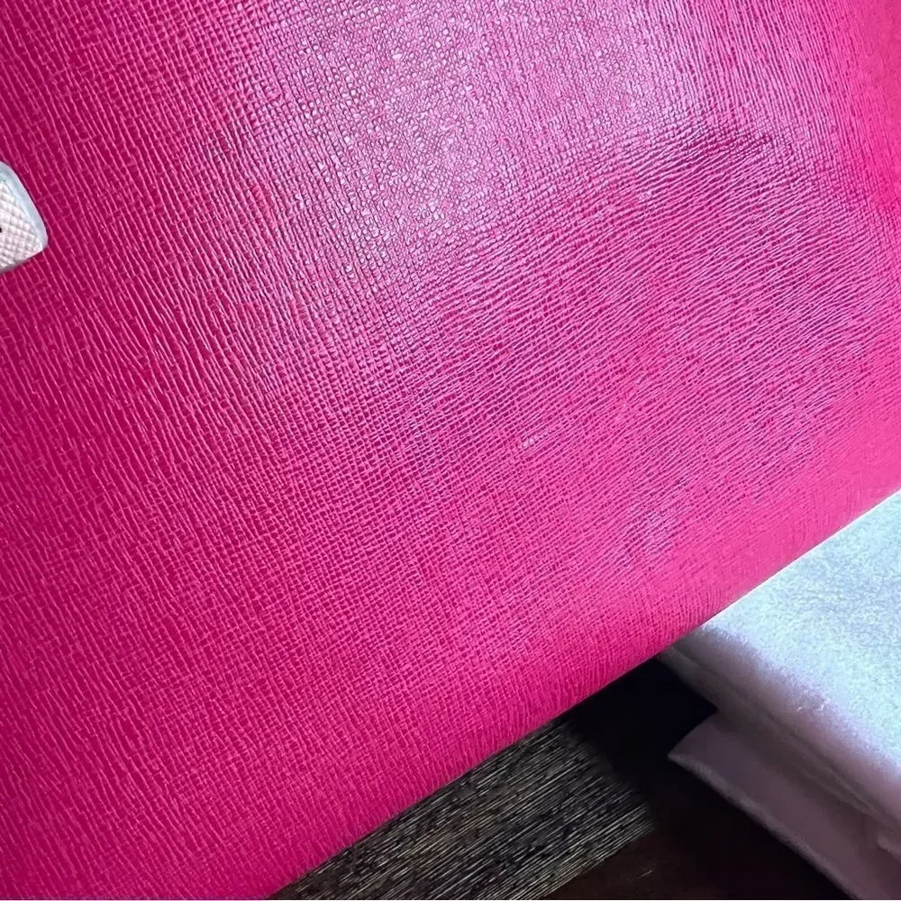 FURLA  Pink Leather Tote Bag with Eiffel Tower Charm Leopard Print Interior